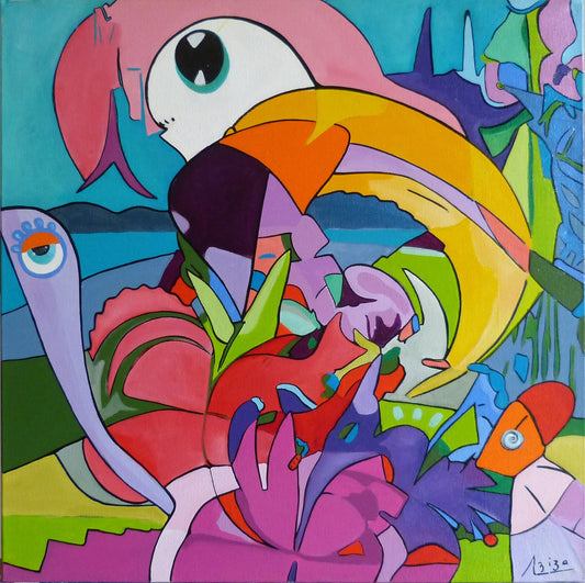 L'oiseau des îles - 40 cm x 40cmx 1,5