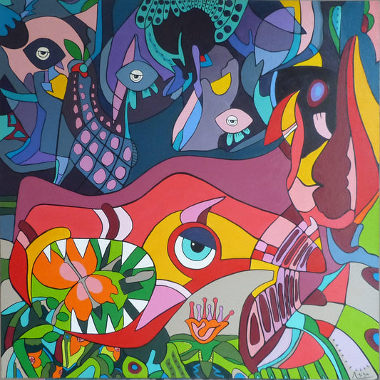 Une irrésistible envie de manger des fleurs.   100 cm x 100cm