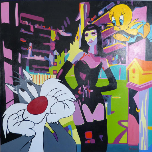 Titi et Gros minet 100 cm x 100cm x 1,5 cm